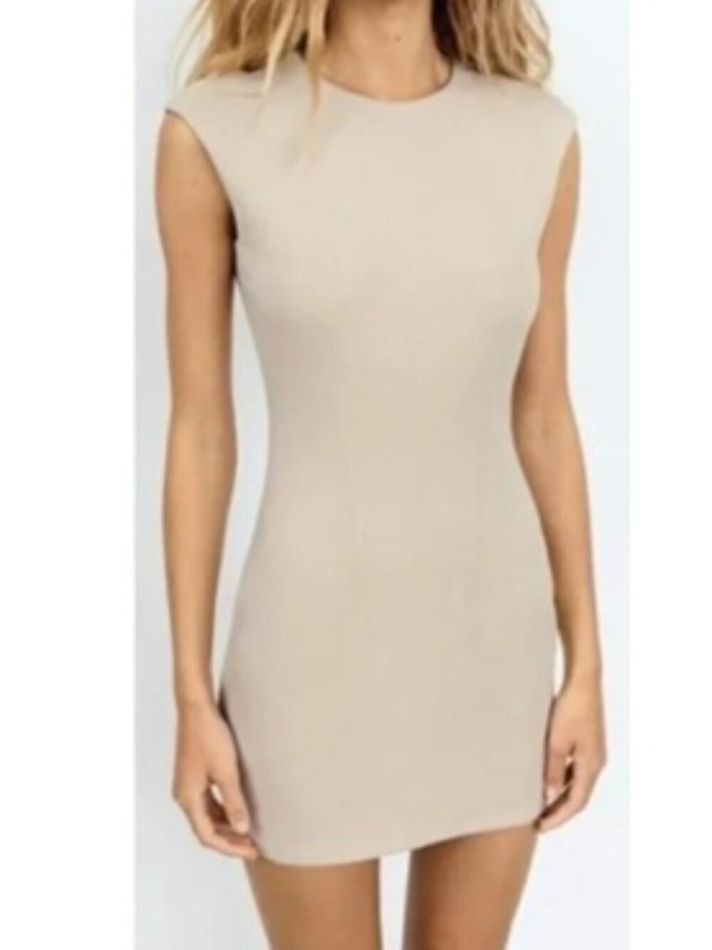 Zara Sheath Dress S Beige Sleeveless Tailored Cotton Blend Minimalist NWOT